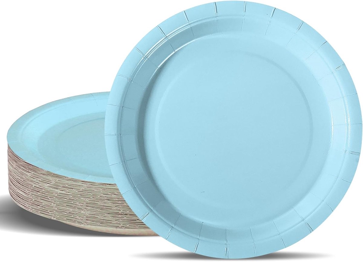 50 stuks papieren borden, 18 cm, wegwerp feestborden van papier, Moriandi blauw, partyserviesset voor kinderverjaardag, afstudeerfeest, oudejaarsavond, verjaardag