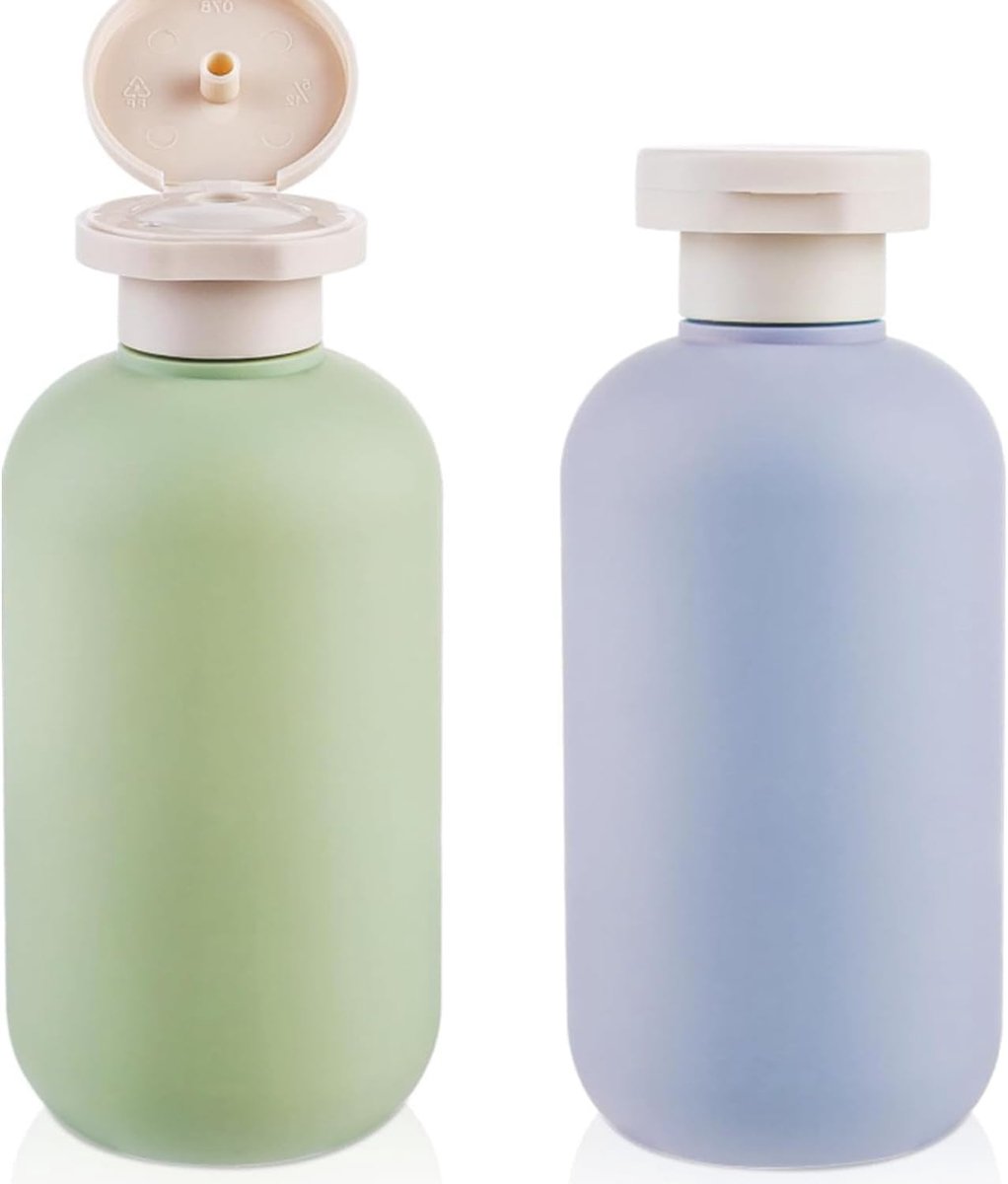 Set van 2 comprimeerbare flessen, lotionflessen om te knijpen met klapdeksel, lekvrij, navulbare reisflessen, voor reisaccessoires, shampoo, conditioner