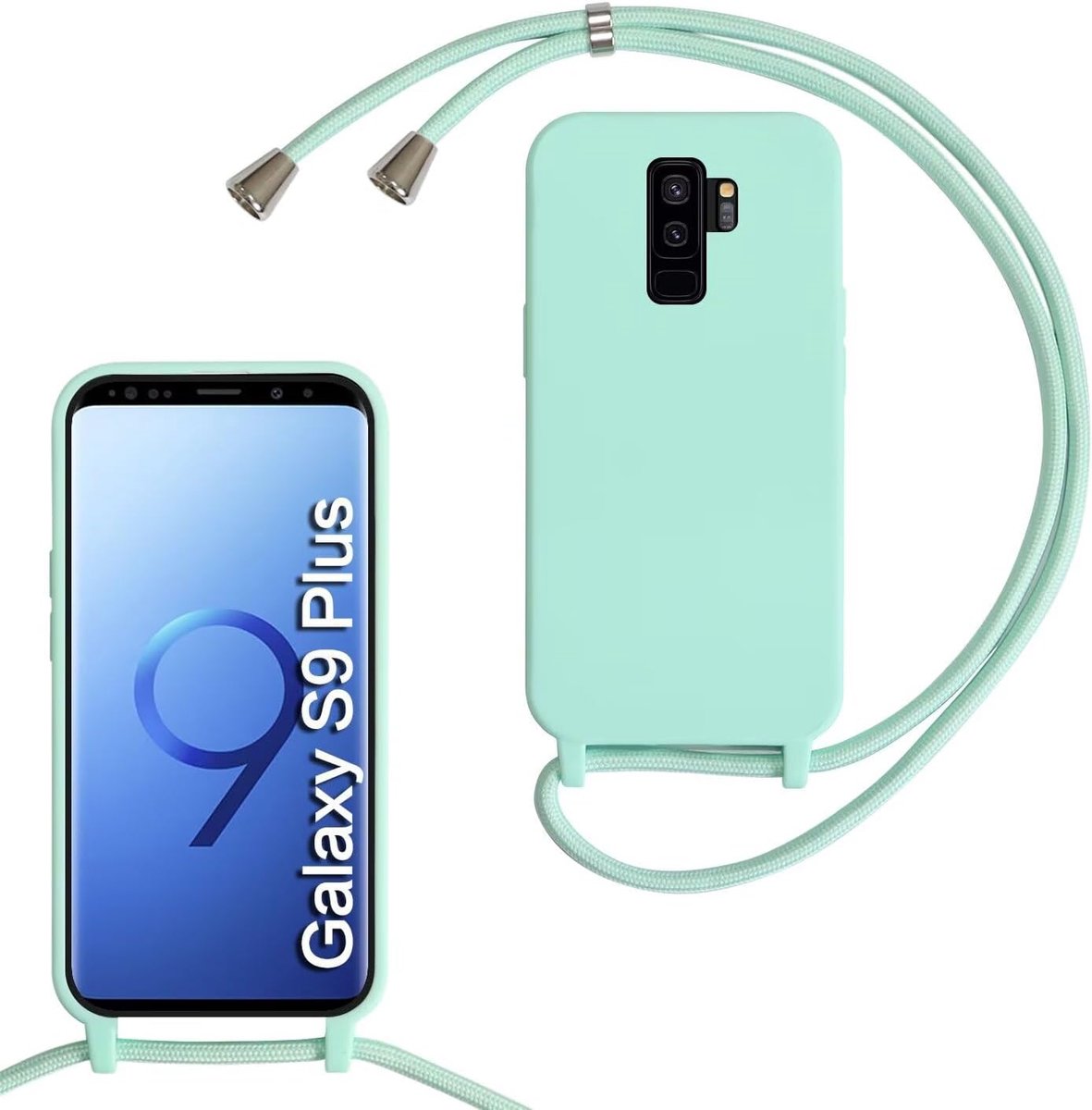Telefoonhoesje met koord, compatibel met Samsung Galaxy S9 Plus, siliconen halskoord, telefoonhoes met afneembaar koord om om te hangen, stootvaste bumper mobiele beschermhoes voor