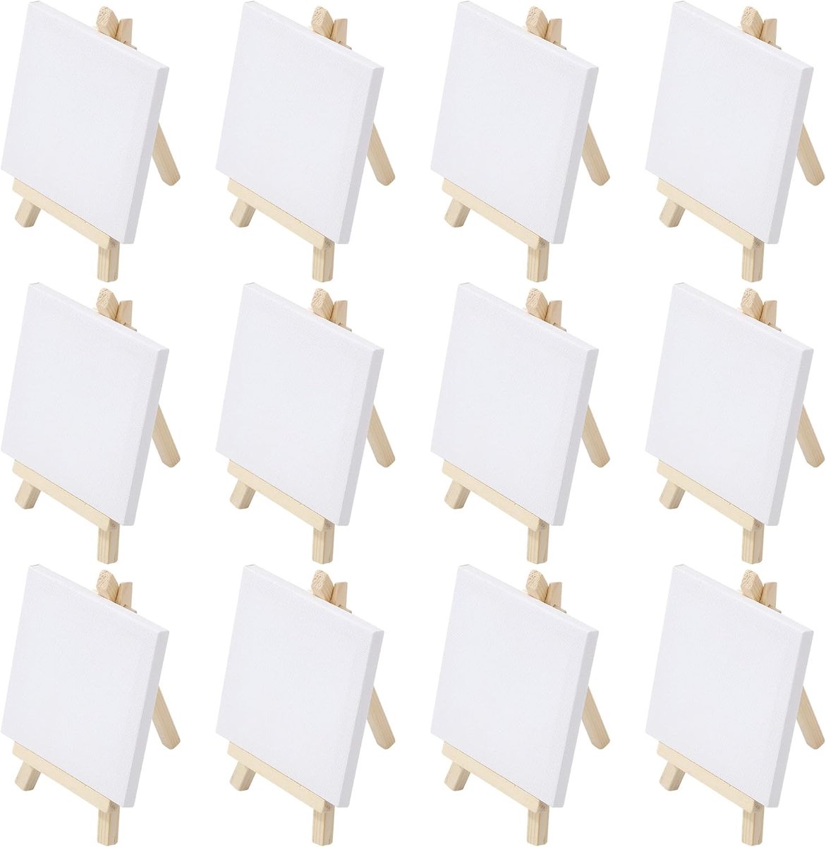 12 stuks Mini Canvas met Mini Ezel Set Houten Ezel Decoratieve Ezel 10 x 10 cm