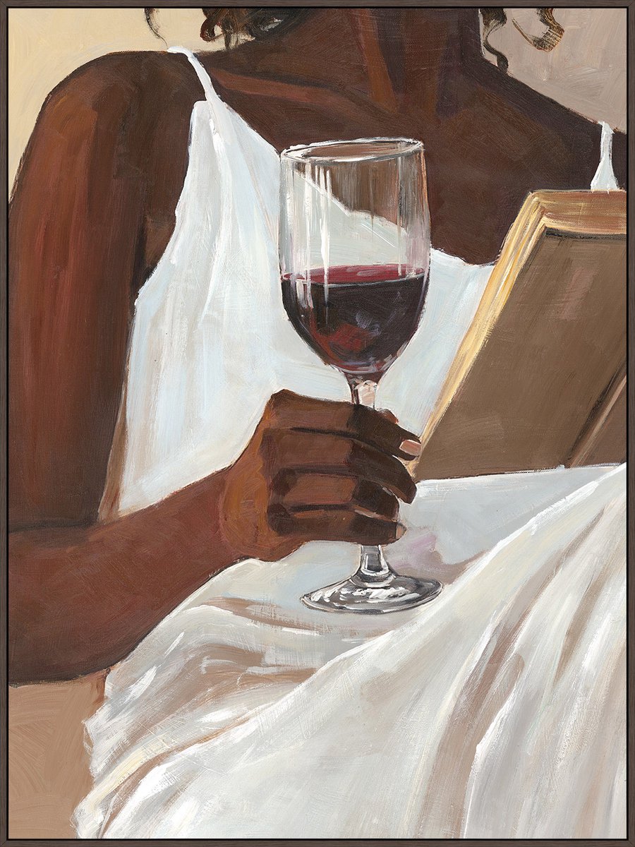 Schilderij met frame vrouw wijn wb