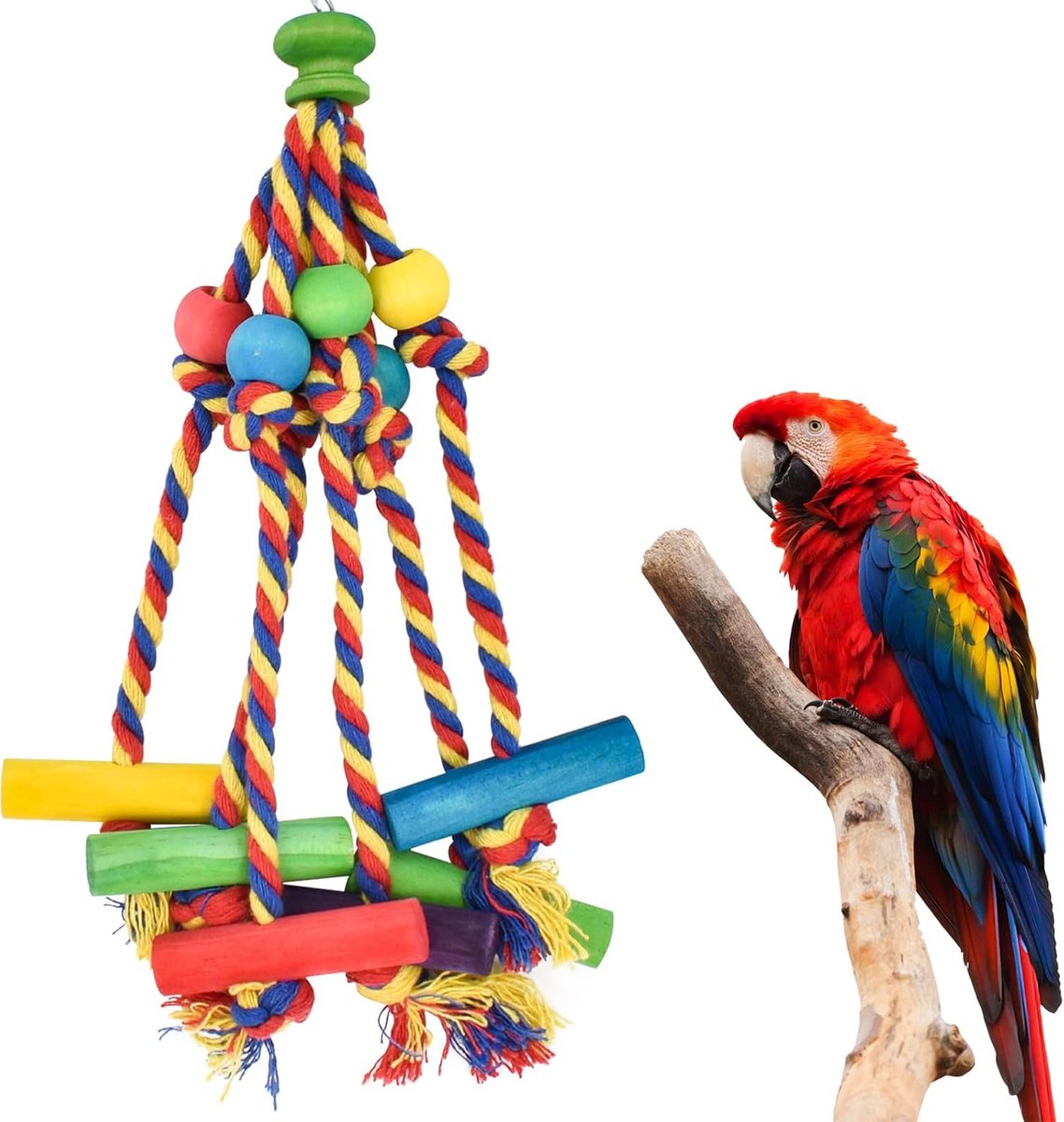 Speelgoed voor kleurrijke vogels, papegaaien kauwspeelgoed van natuurlijke materialen, papegaaienspeelgoed bevordert activiteit en gezondheid, perfect voor kleine en middelgrote vogels