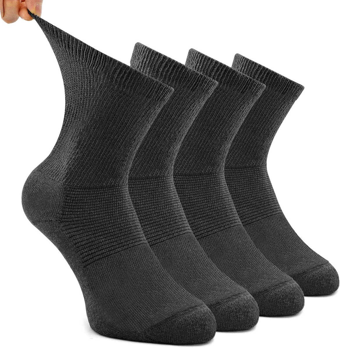 Socks 4 stuks niet-bindende diabetici-sokken voor mannen en vrouwen, losse bovenkant, crew, katoen, dik gevoerde sokken