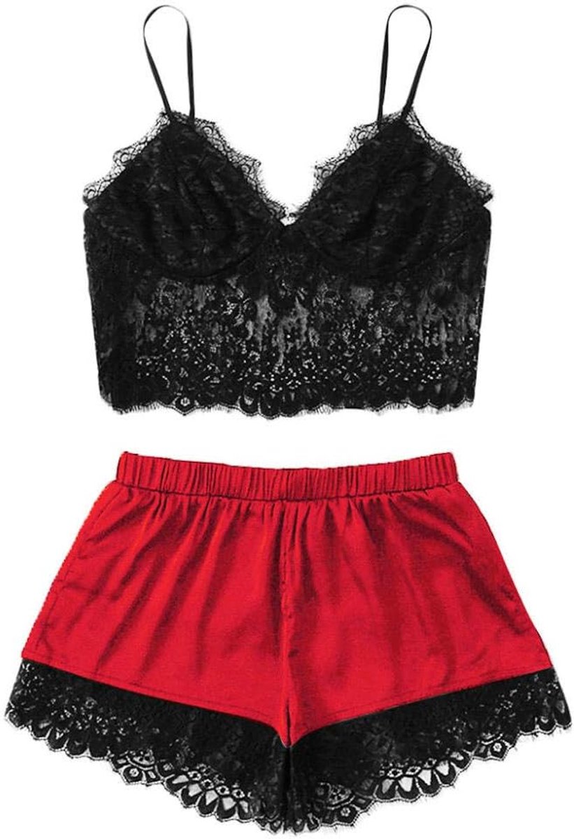 Babydolls, nachtjaponnen & negligés dames Sexy vrouwen sling nachtkleding lingerie kanten ondergoed set-Red_XL