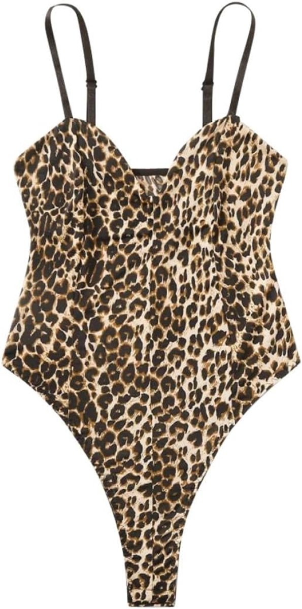 Sexy dames erotische lingerie Luipaardprint Jumpsuit Sexy Lingerie Zijde Satijn Lingerie Ondergoed Vrouwen Body Sexy set-Marrón_XL