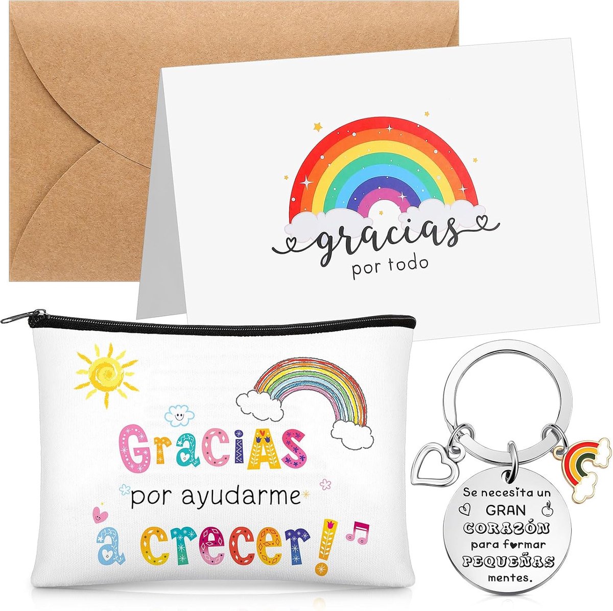 Cadeauset voor leraren, toilettas, sleutelhanger, met kaart en envelop, bedankcadeau voor opvoeders, Negra, 20x20x15 cm, Bedankt dat je me hebt geholpen om te groeien