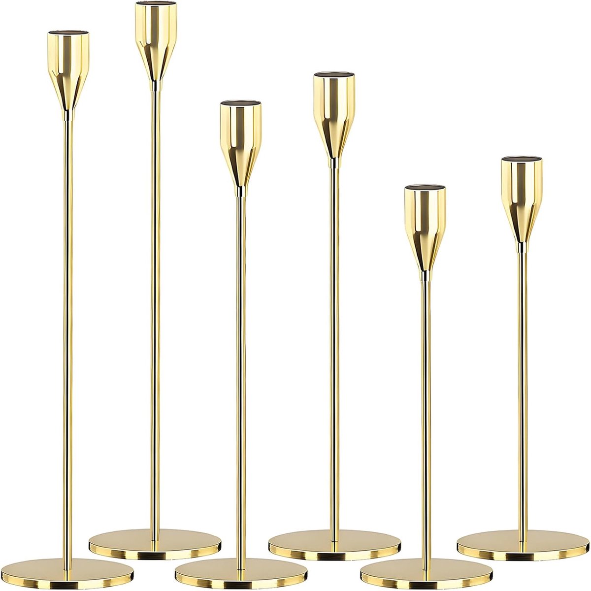 Kaarsenhouders voor conische kaarsen, set van 6 metalen kandelaars, moderne decoratieve kandelaarhouder voor bruiloft, dineren, feest (Gloden-6)