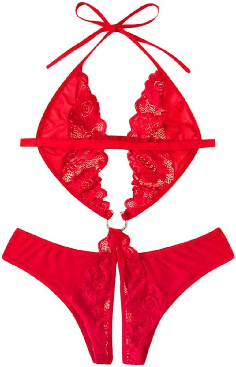 Dameskleding Sexy Kostuum Vrouwen Erotische Lingerie Ondergoed Porno Nachtkleding Bh Slips See Through-Red_XL