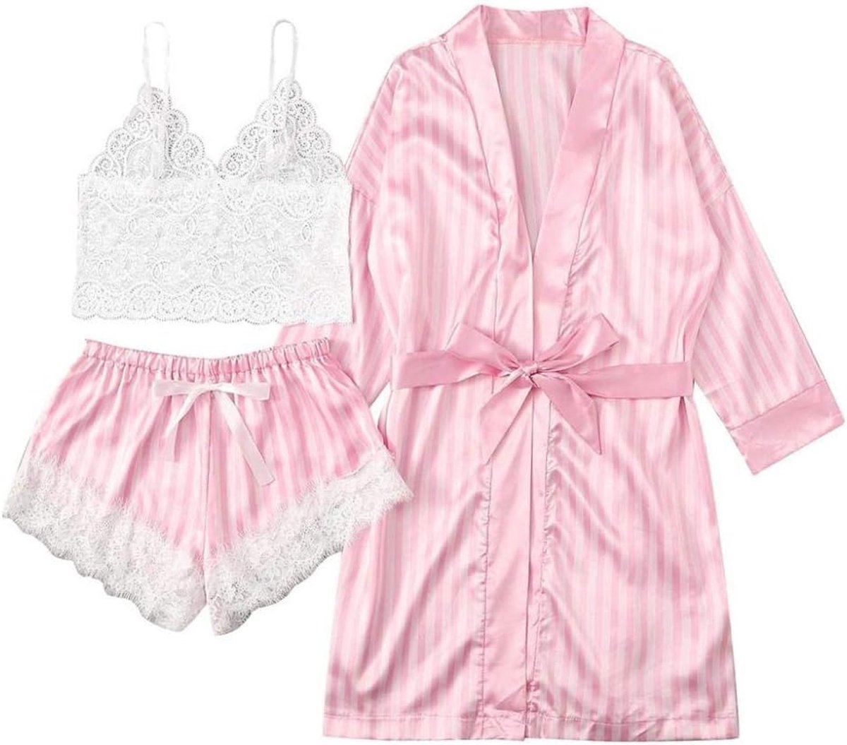Nachtkleding kant lingerie sexy jurk met string voor damesVrouwen Nachtkleding Set Badjas Badjas Nachtkleding Trim Satijnen Cami Top Pyjama Sets Sexy Lingerie Nachtjapon