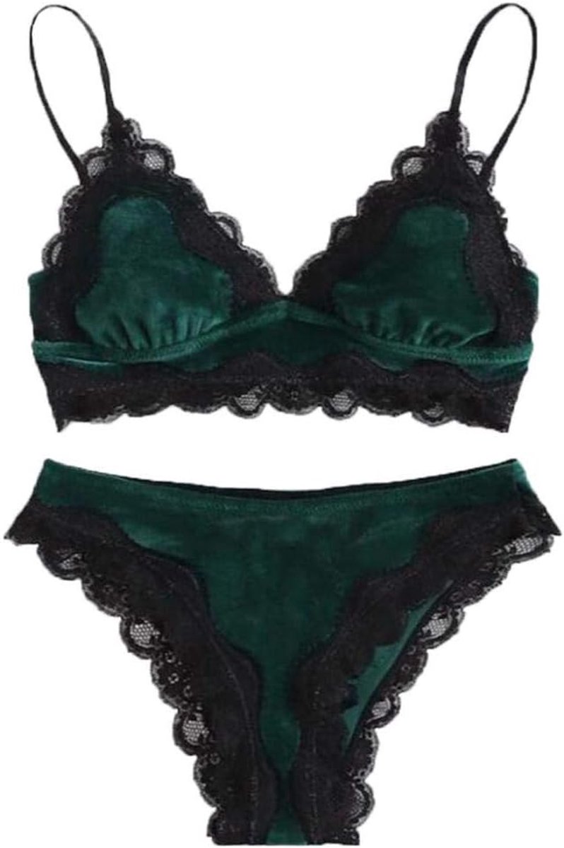 Lingeriesets dames sexy lingerie corset bh dames ondergoed van see through lace set-green_XL