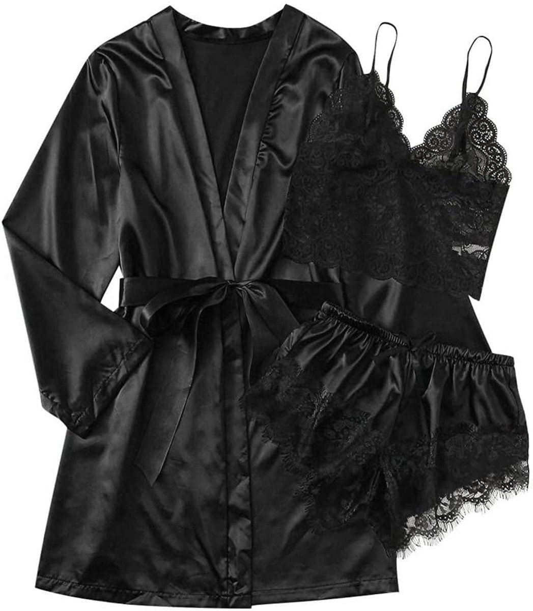 Dames Satijnen Zijden Pyjama Nachtkleding Nachtjapon Lingerie Badjas Lingerie Kleding Set