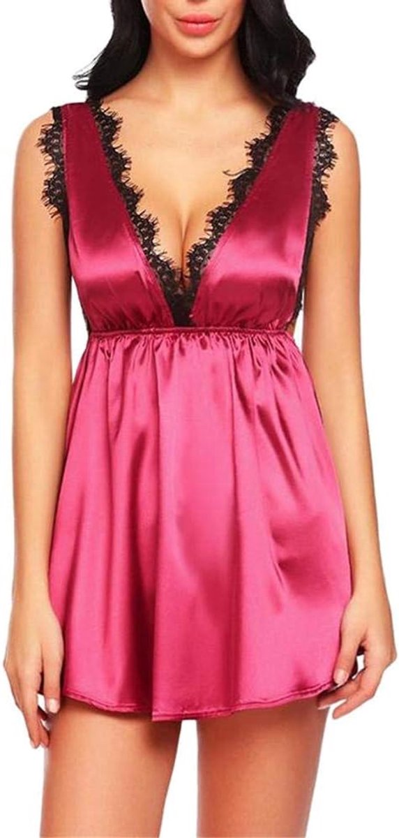 Dames Plus Size Sexy Kanten Nachtkleding Lingerie Verleiding V-hals Ondergoed Nachthemd Dames Naadloze Dress-Hot_Pink_XXL