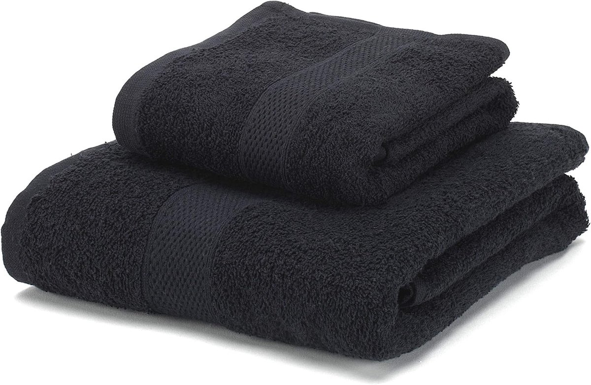 Handdoekenset, 100% gekamd katoen (niet geregenereerd), kwaliteit, zacht, 450 g/m² (2-delige set, zwart)