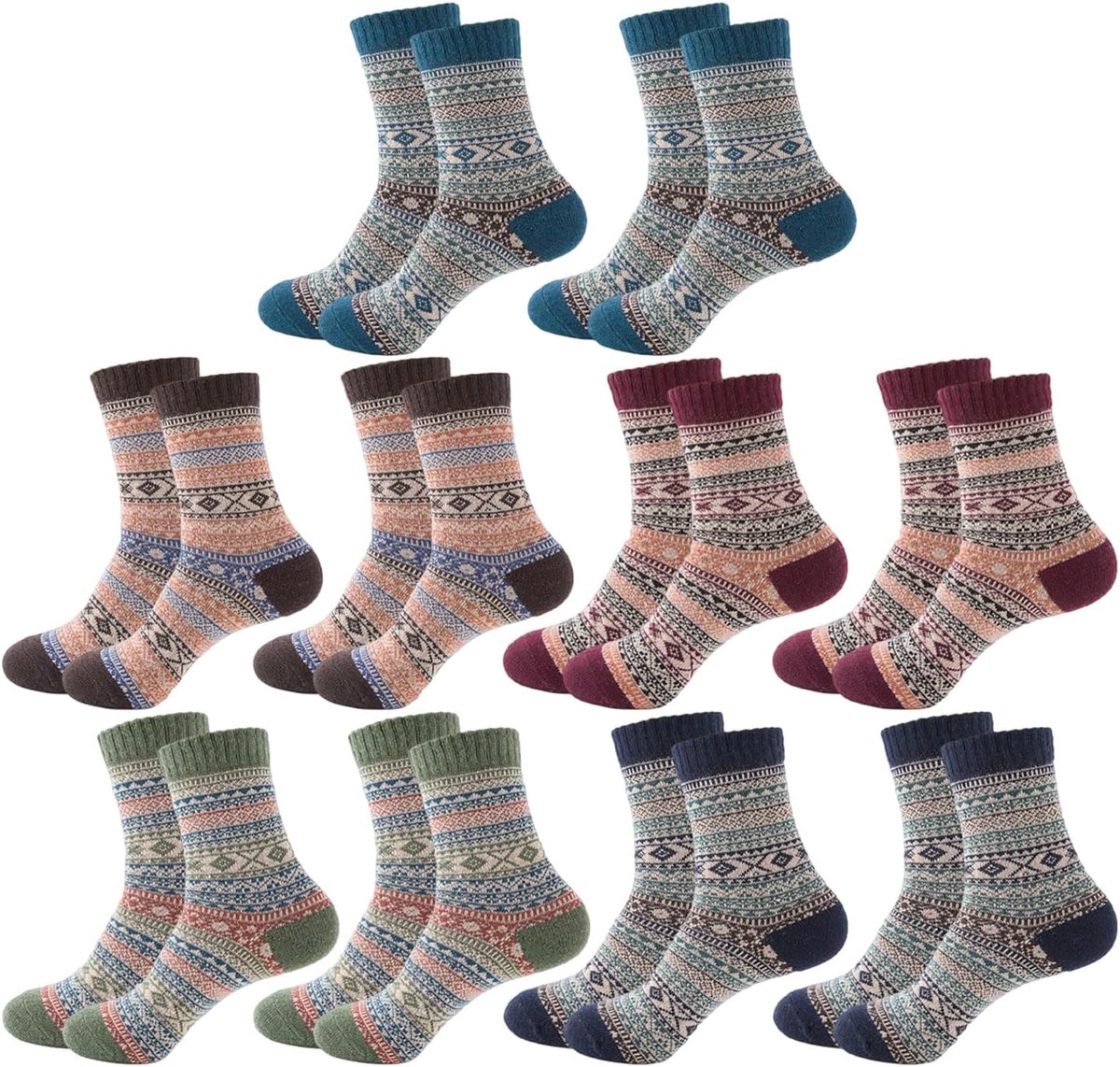 10 Paar Sokken Met Ruitpatroon, Warme Gebreide Sokken, Sokken In Retrodesign, Sokken In Het Midden Van Het Kuitje, Zweetabsorberende Katoenen Sokken