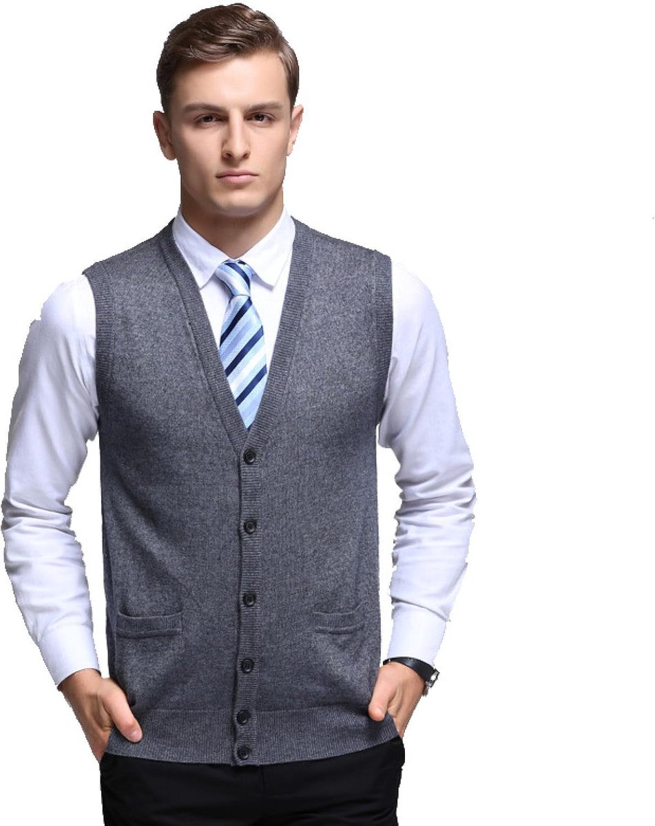 Mouwloos Vest, Jeugdmode Heren Gebreid Vest Bovenkleding Casual Trendy Trui, Klassiek Zakelijk Heren Breigoed Gebreid Vest Trui Vest Tanktops, Middengrijs, S