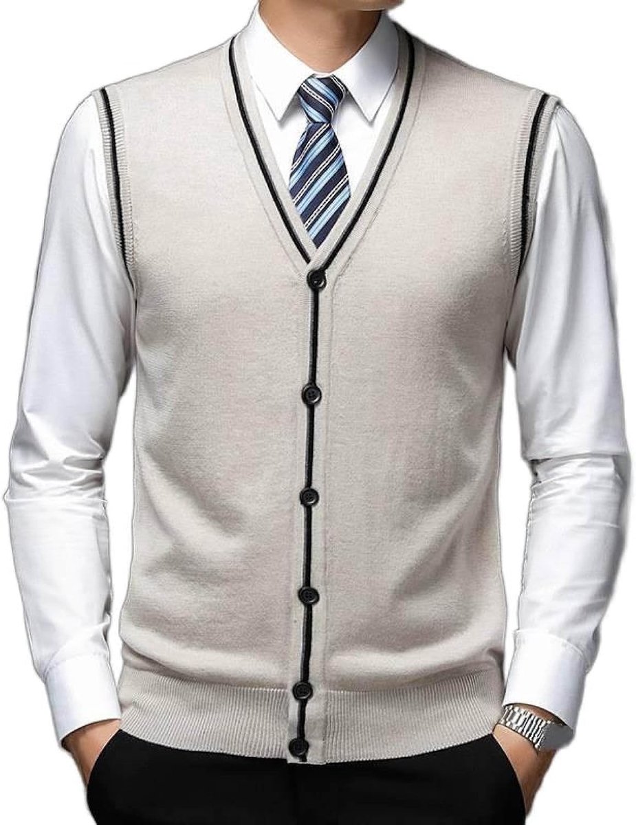 Vest Van Wolgaren Gebreid Vest, Herfst En Winter Klassiek Vest Met V-Hals Trend Casual Heren Kasjmier Gemengd Vest, Gentleman Knitwear Sweater Vest Tank Tops, Camel, S