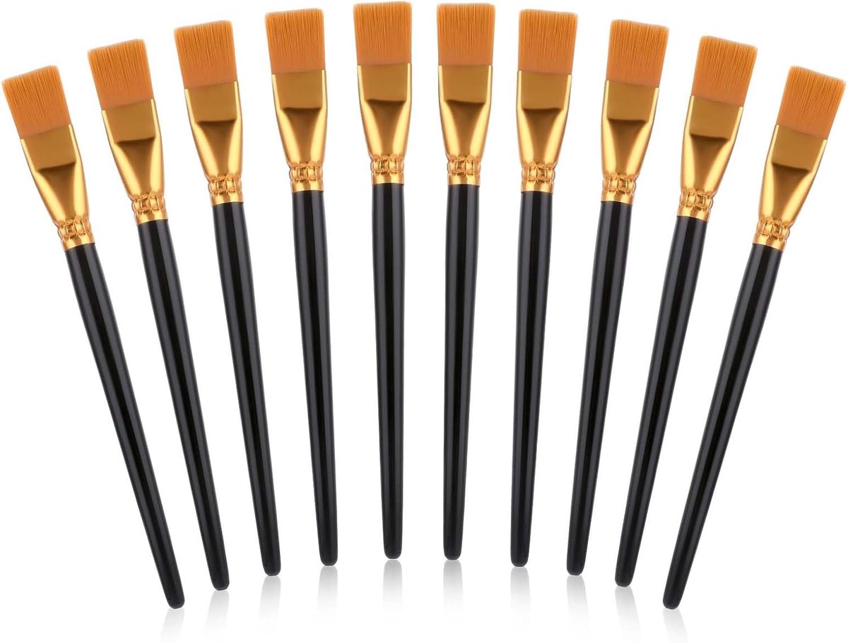 10 stuks, 20 mm platte acrylpenselen, kunstenaarskwastenenset, zwart, acrylverf, kwast, hoogwaardige schilderkwast voor kunstenaars, volwassenen, studenten, acrylschilderen, olieverf, gouache