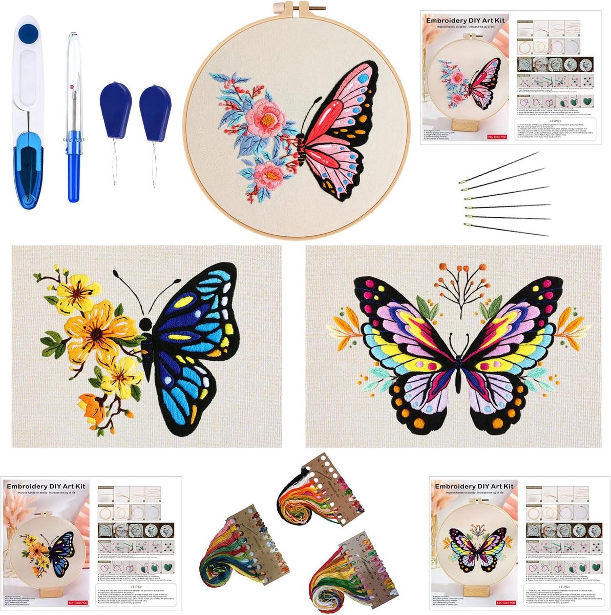 Borduurpakket Voor Beginners DIY Kruissteek Set Vlinder Kruissteek Set Met Verstelbare Borduur Hoop Borduurnaald Kleur Borduurgaren