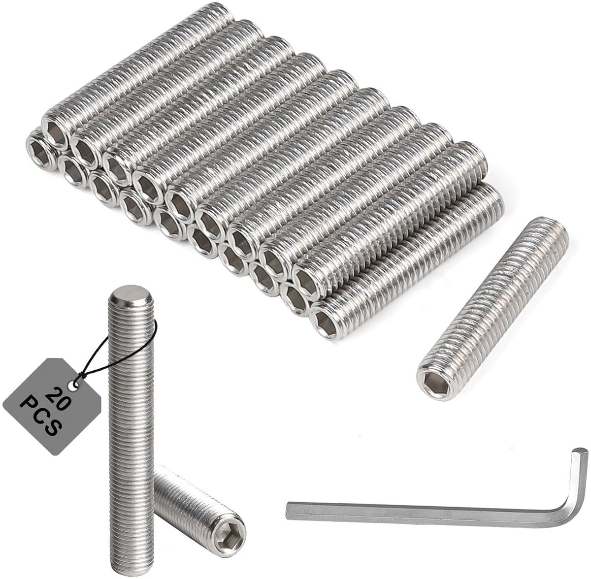 20 stuks schroefdraadstangen M8 x 50 mm van roestvrij staal, draadstangen met inbussleutel, DIN 975, draadstang voor meubelmontage en industriële productie