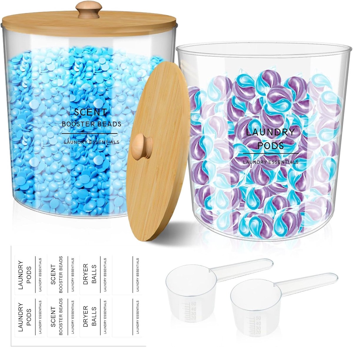 2 stuks wasmiddel opbergdoos met lepel en label
