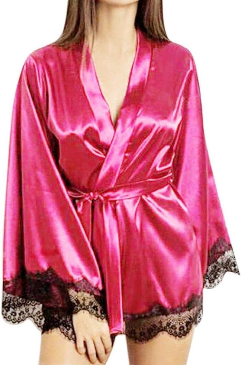 Dameskostuums Dames Nachtkleding Satijnen Nachthemd Zijden Kanten Lingerie Nachtjapon Nachtkleding Sexy Pyjama-Pink_M