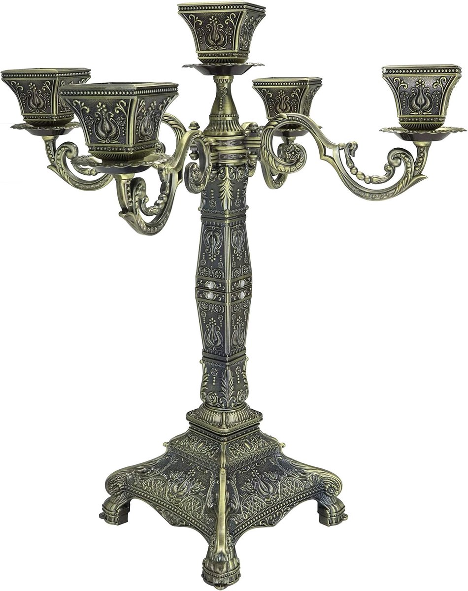 Jiang Roselife 5 armen kandelaar, 5 armen kandelaar, Europese stijl metalen kandelaar voor thuis bruiloft kerstfeest decoratie (gouden, brons, blauw) (Bronzen (vierkante cup stijl))