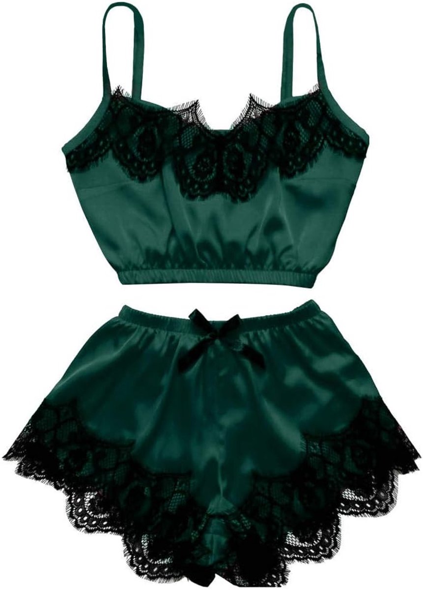 Babydolls, nachtjaponnen & negligés 2 st Dames Sexy Lingerie Kanten Beha Ondergoed Erotische Porno Dames Kostuums Verleiding Nachtkleding Sets-green_XL
