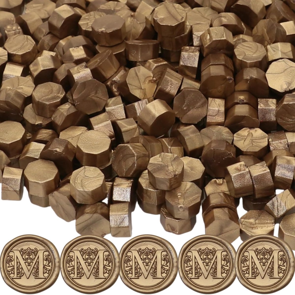Parelwitte Sealing Wax-kralen, 600 stukken voor waxzegelstempel, perfect voor bruiloftsuitnodigingen en kerstenveloppen (brons)