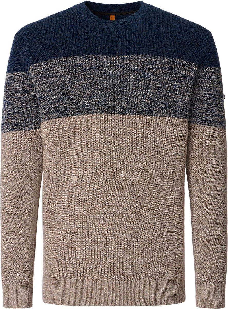 Redmond heren trui katoen - O-hals - multicolor-beige en donkerblauw