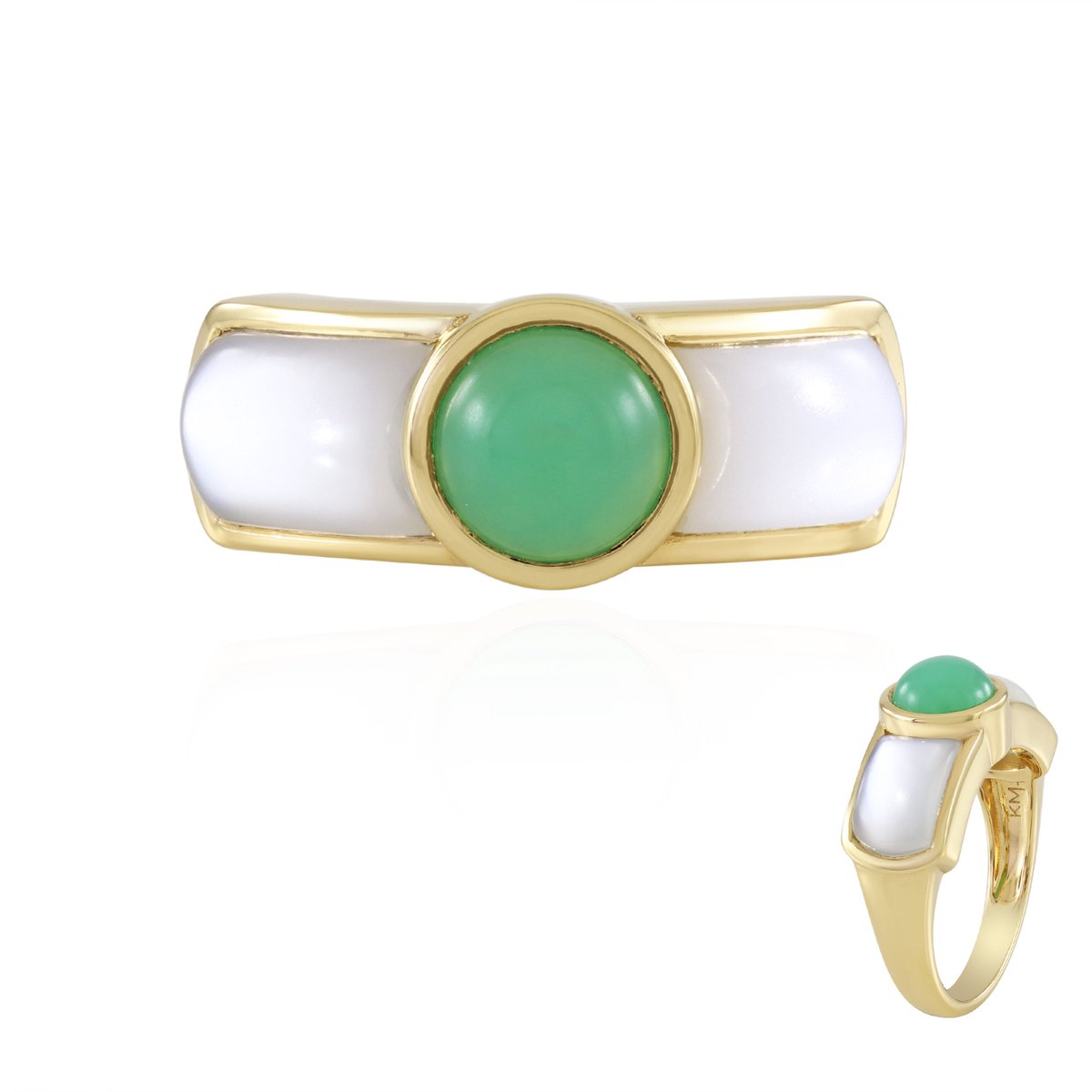 Cavill - Zilveren Ring met Witte Maansteen 4,5 ct & Chrysopraas 1,26 ct - 925 Sterling Zilver Verguld - Elegante Cabochon Edelsteenring Dames