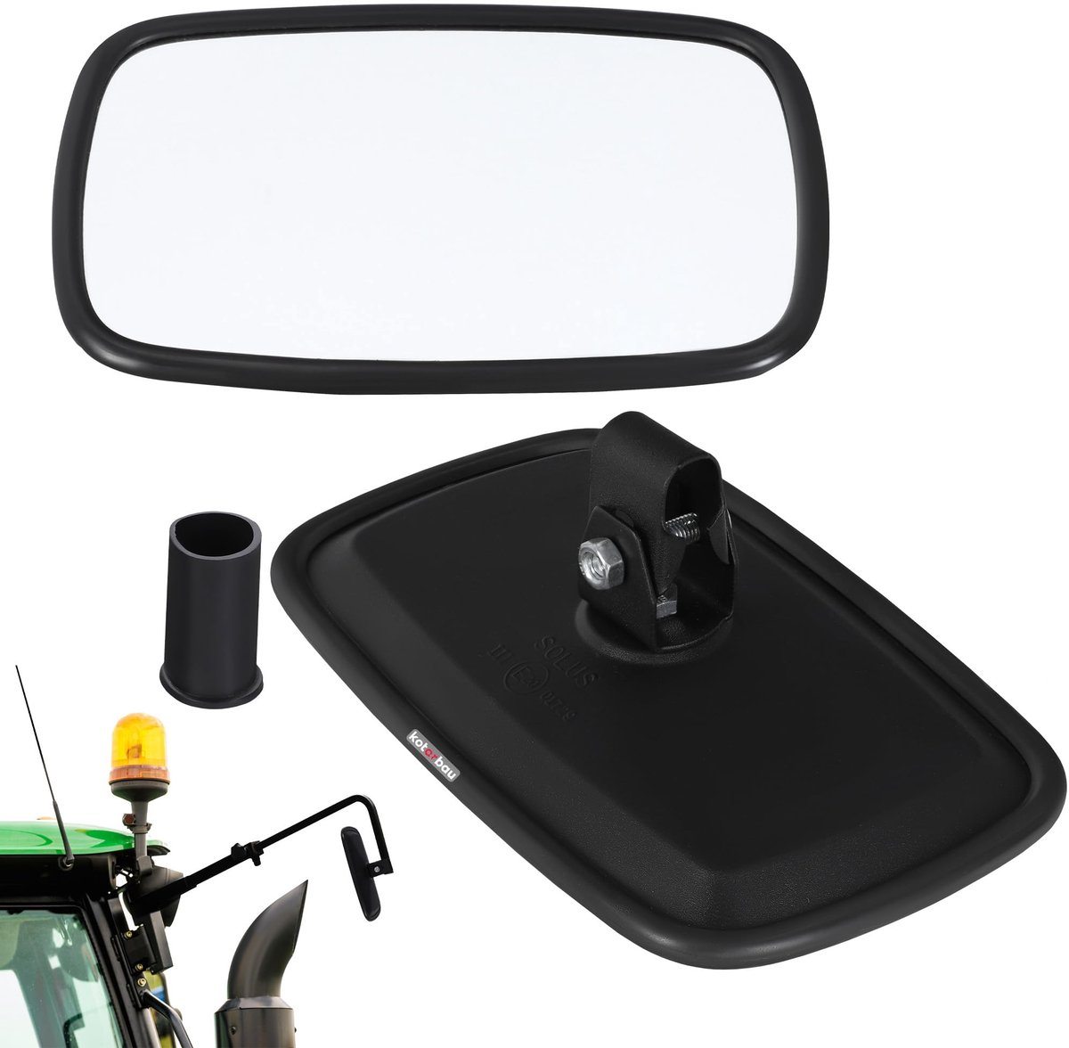 KOTARBAU® Tractor Spiegel - Buitenspiegel Tractor 23 x 14,5 cm Spiegel Tractor - Buitenspiegel voor Tractor - Links/Rechts - Tractorspiegel met Houder voor ⌀ Spiegelarm 15-18 mm - PVC - Zwart