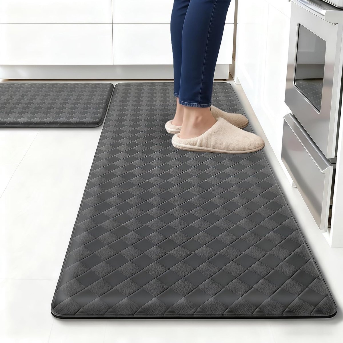 Kitchen Runner, 2 Pieces, Washable, Non-Slip PVC Material, Oil-proof and Waterproof, Rubber Backing, Kitchen Mat for - ShopVlot