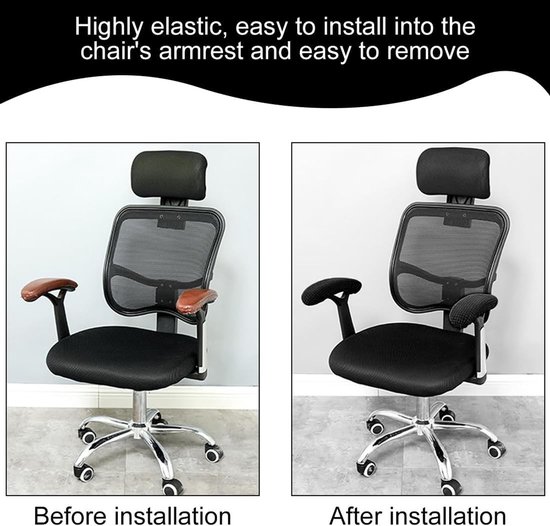 Ergonomische Armleuningen Beschermhoezen voor Kantoorstoelen, 2 Stuks, Zwarte Elastische Hoezen voor Comfort en Ondersteuning — afbeelding 2