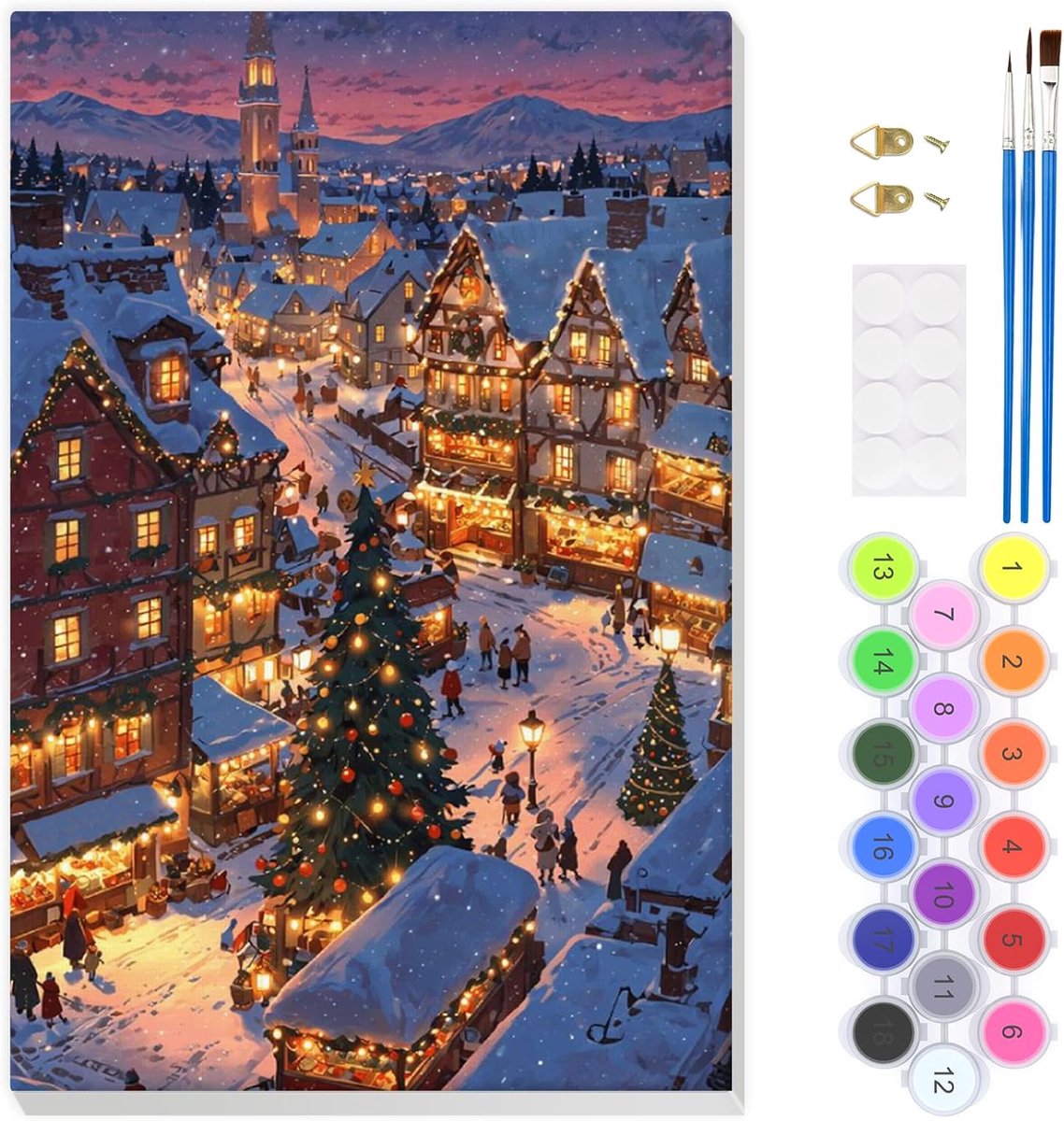 EOBROMD Kerstavond schilderen op nummer voor volwassenen, paint by numbers met lijst, Kerstmis, wanddecoratie voor - ShopVlot