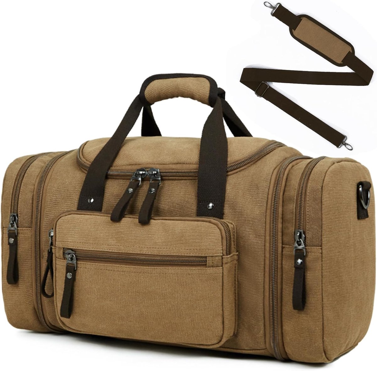 Expandable Travel Duffle Bag Men, Vintage Large Weekender Overnight Bag, Canvas Holdall Luggage Bags, khaki, One size - ShopVlot