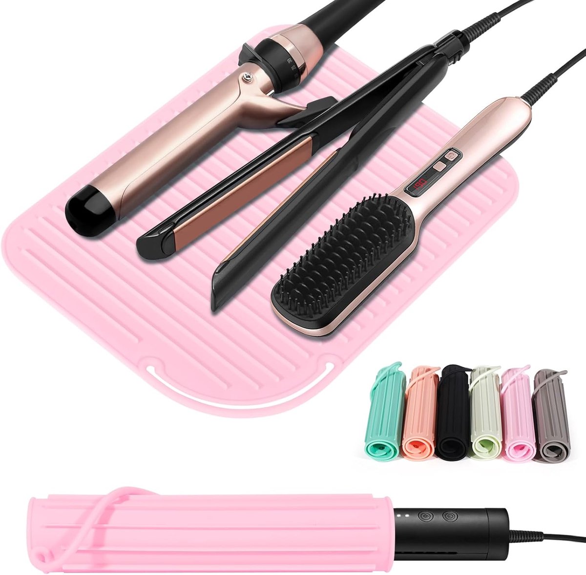 SnelShoppen - Grote Hittebestendige Siliconen Mat voor Haarstyling, 28x21cm, Geschikt voor Krultangen en Steilplaten, Ideaal voor Thuis en Reizen