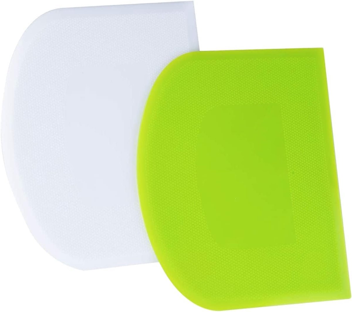 SnelShoppen - 2x Plastic Deegschraper 12x9.5cm - Flexibele Spatel voor Bakken, Cake Decoratie - Groen & Wit - Duurzaam en Herbruikbaar Keukengerei