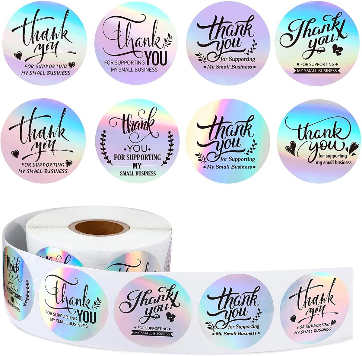 SnelShoppen - 500 Stuks Bedank Stickers Zelfklevend Rond voor Decoratieve Geschenken, Bakkerij, Cadeautassen, Enveloppen, Bruiloft, Thanksgiving, Wate