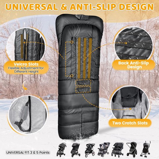 Universele Voetenzak voor Kinderwagen met Rits - Waterdichte en Verstelbare Voetenzak - Anti-Slip, 97x44cm/117x44cm, Zwart van Universele — afbeelding 3