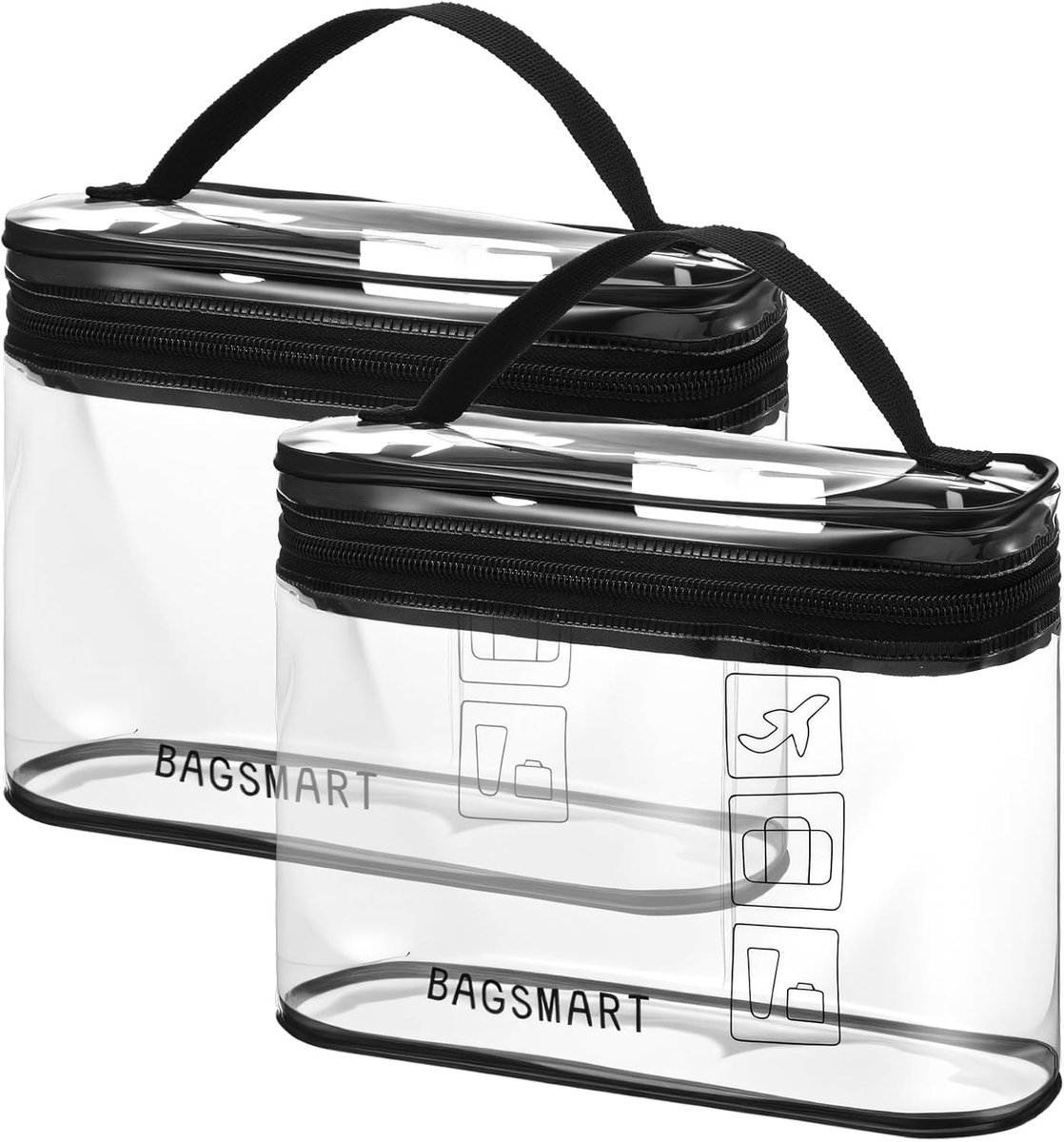 SnelShoppen - 2x TSA Goedkeurde Toilettas - Transparante Make-up Tas - Zwart Cosmetica Tas voor Reizen - Handbagage Accessoires - Ideaal voor Toilette