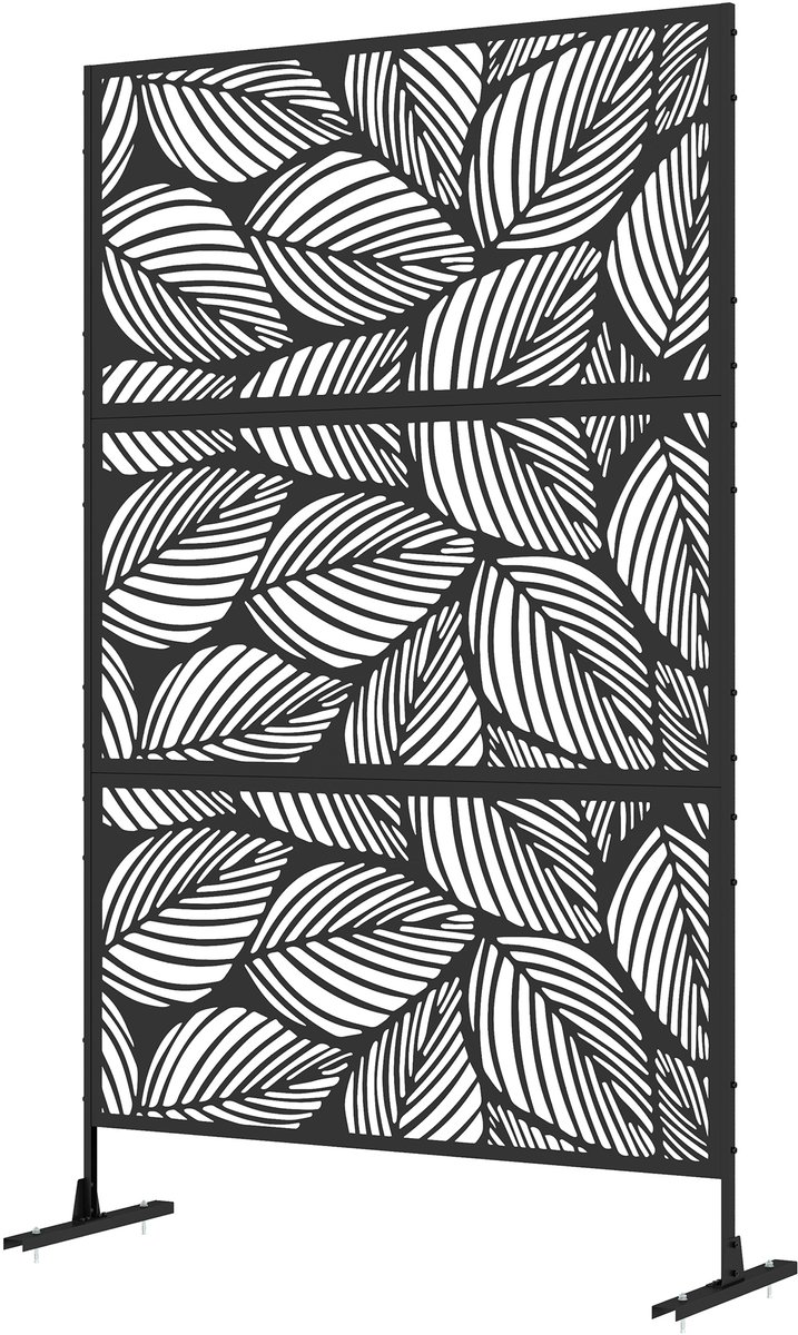 Buitenscherm 122 × 45 × 198 cm Zwart Metaal Privacyscherm, tuinafscheiding, stabiel en duurzaam, gemakkelijk schoon te maken, praktisch en stijlvol, geschikt voor terras en tuin.