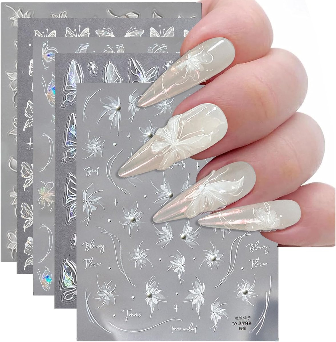 Nail stickers 3D bloemen en vlinders - zelfklevend - 5D decoratie - voor unieke nagelkunst - ShopVlot