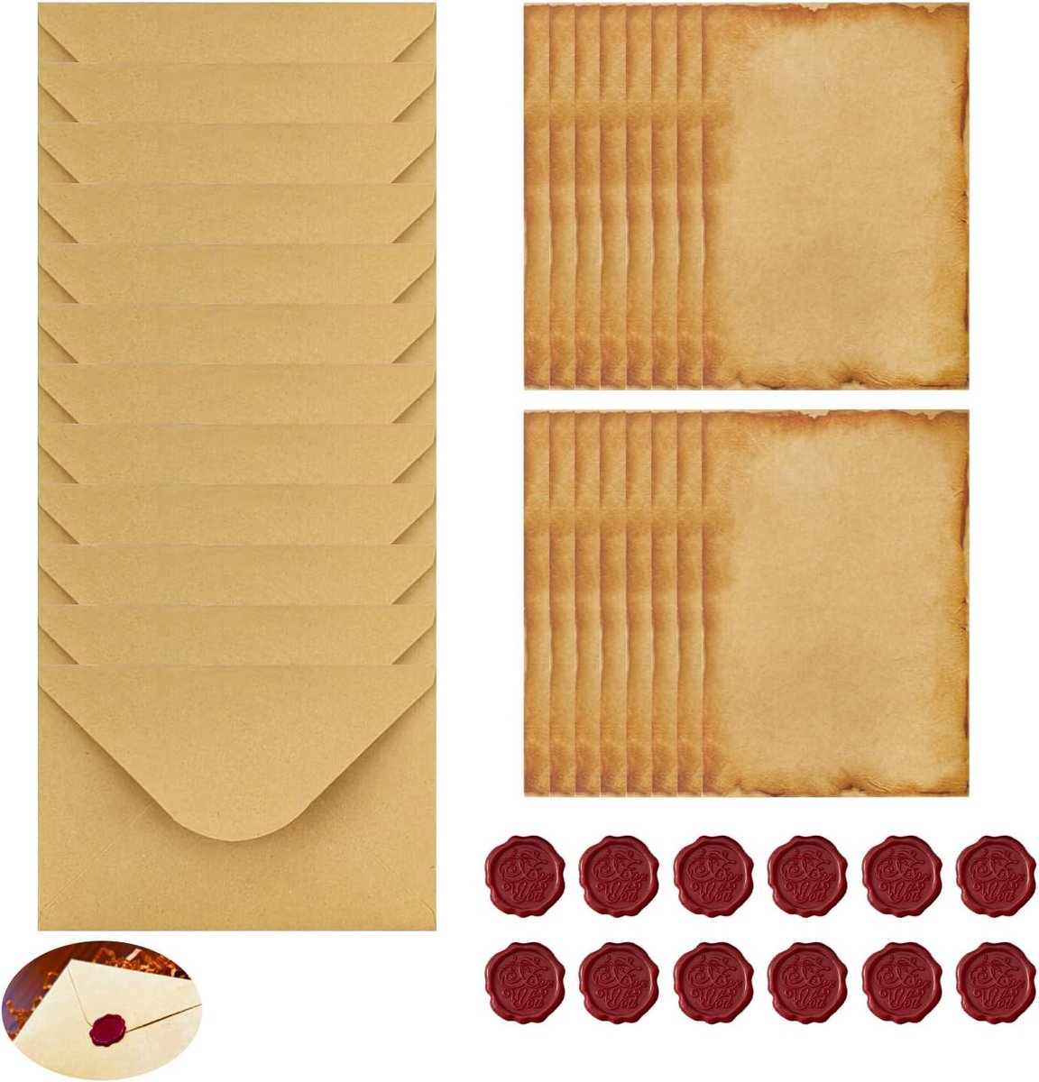 Vintage briefpapier set - 40 stuks - met kraft papieren enveloppen - perfect voor liefdevolle brieven - ShopVlot