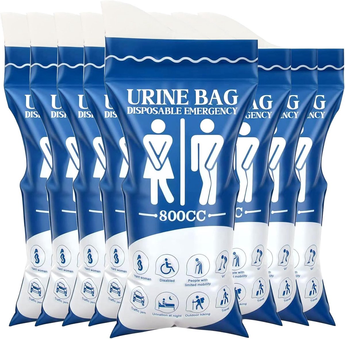 SnelShoppen - 8 Pack Wegwerp Urinezak 800ml - Super Absorberend Urinezakje met Gel voor Camping, Reizen, Auto, Noodgevallen - Voor Mannen, Vrouwen, Ki