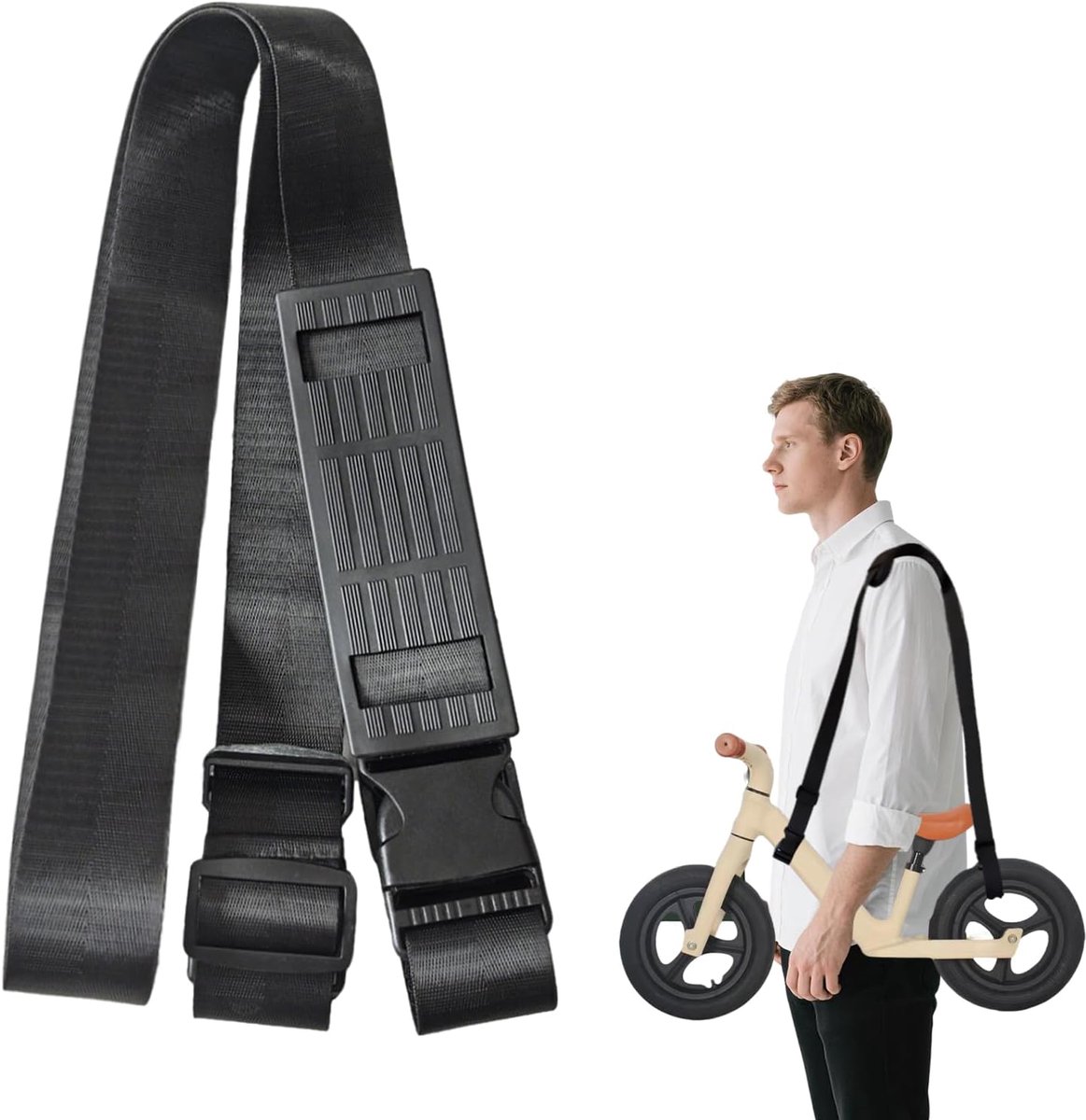 SnelShoppen - Verstelbare Schouderband voor Loopfiets & Scooter, Zwarte Draagriem met Padding, Universeel Geschikt voor Kinderen, Praktische Accessoir