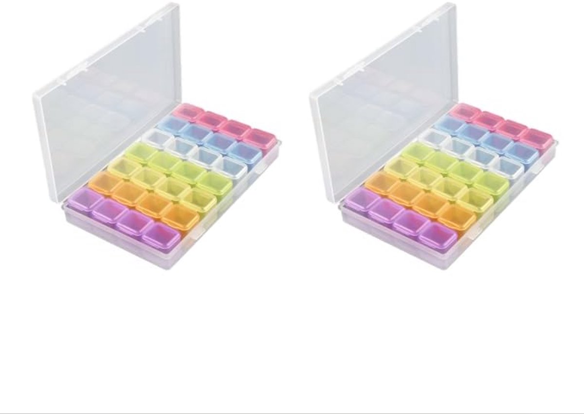 SnelShoppen - Plastic Box met Deksel, 2 Stuks, Plastic Opbergdozen met 28 Compartimenten, Transparante Dozen voor Sieraden, Nagelkunst, Kralen, Schroe