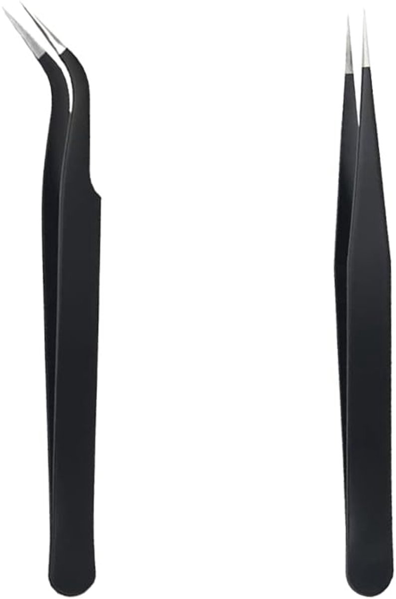 SnelShoppen - Set van 2 Professionele Wimper- en Wenkbrauwtangen, RVS, Recht en Gebogen, Anti-slip, Voor Precisie en Comfort bij Make-up