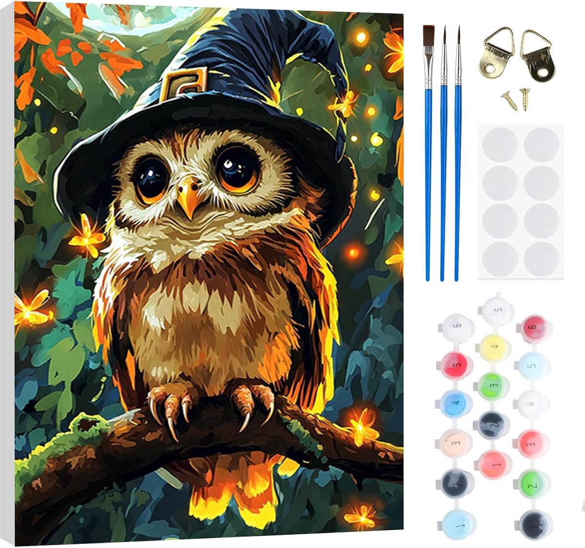 SnelShoppen - Uil Schilderen op Nummer Set 20x30cm voor Volwassenen en Kinderen, Complete Olieverfschilderij Set met Houten Frame, Penseel en Magneten
