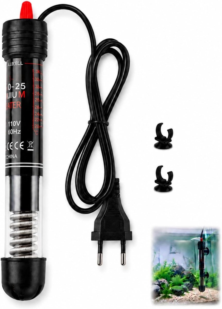 SnelShoppen - Aquariumverwarmingsstaaf 25 W met Nauwkeurige Temperatuurregeling voor Nano-Aquaria 10-30 Liter, Instelbaar 20-34 °C, Stootvast Kwartsgl