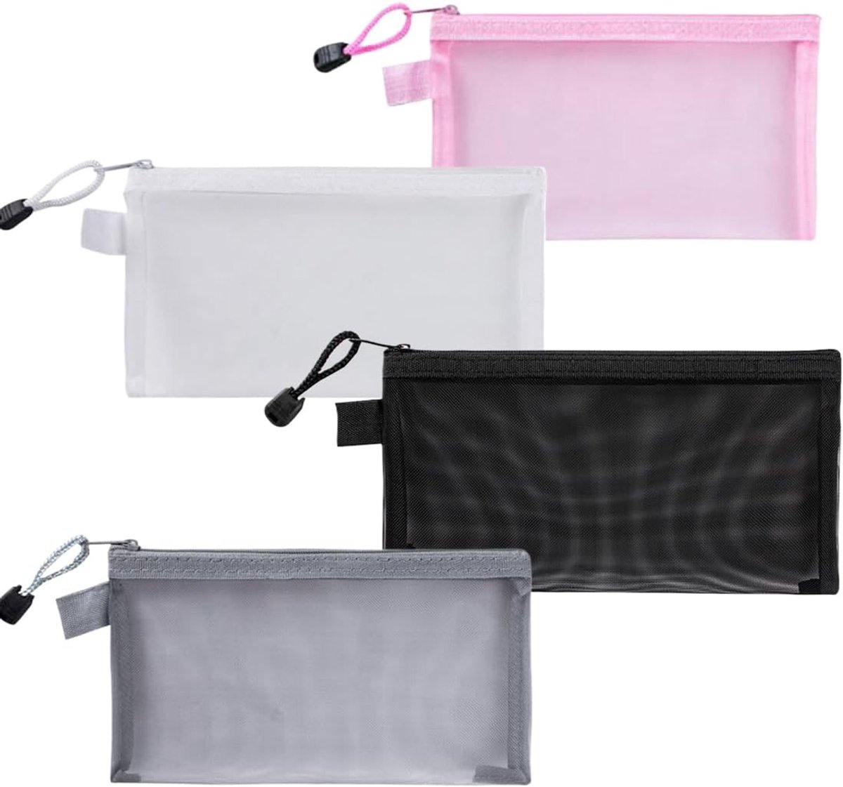 SnelShoppen - 4 Stuks Transparante Etui Met Ritssluiting Van Nylon Net Voor School, Kantoor, Cosmetica, Reisaccessoires - Casual Stijl, Multi-Function